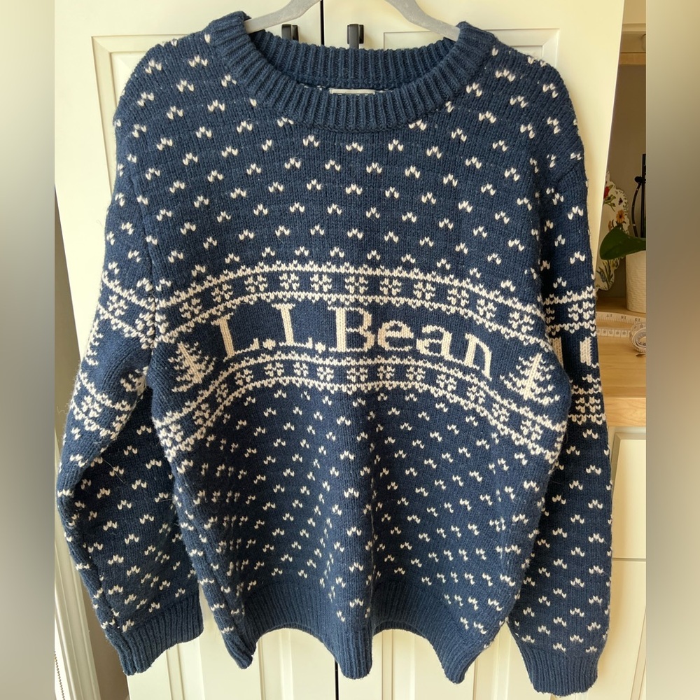 L.L. Bean Men's Wool Logo Sweater Ragg Intarsia Crewneck